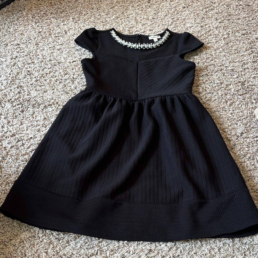 Monteau Black Kids Dress with Pearl Accent
